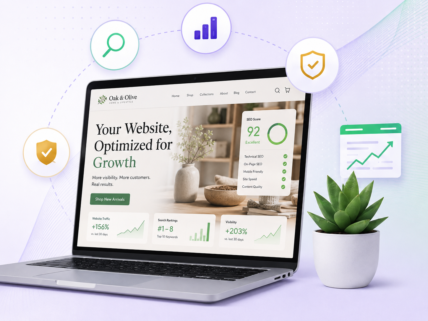 Custom WordPress website design visual blueprint by UpWave Consulting, showcasing optimized local SEO and search performance tracking
